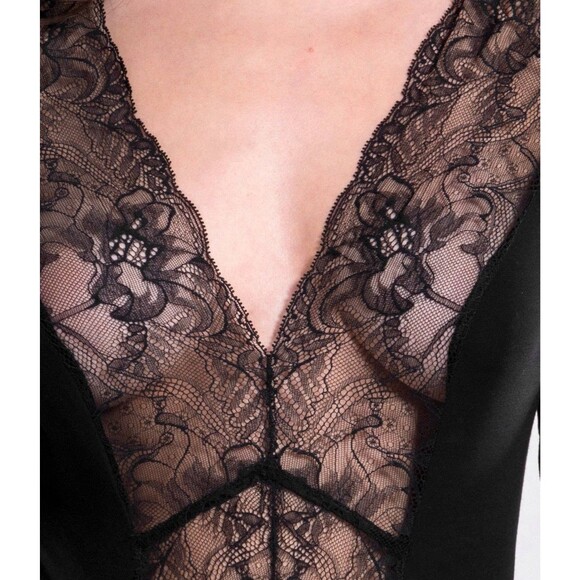 Oscalito Modal Black Chantilly Lace Bodysuit Women’s Size 2 Long Sleeve - Picture 7 of 13